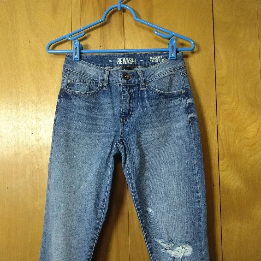 Rewash Size 26 Classic Rise Vintage Reunion Raw Hem Distressed Jeans